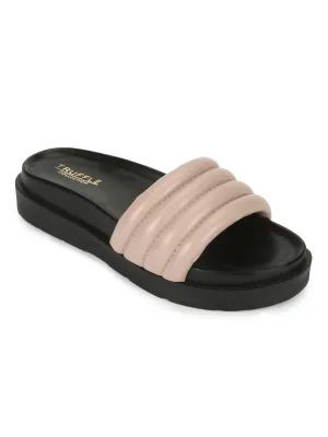 Nackte PU-Steppplateau-Sandalen