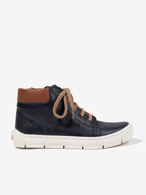 Pom D'Api Jungen Leder High-Top Turnschuhe in Marineblau
