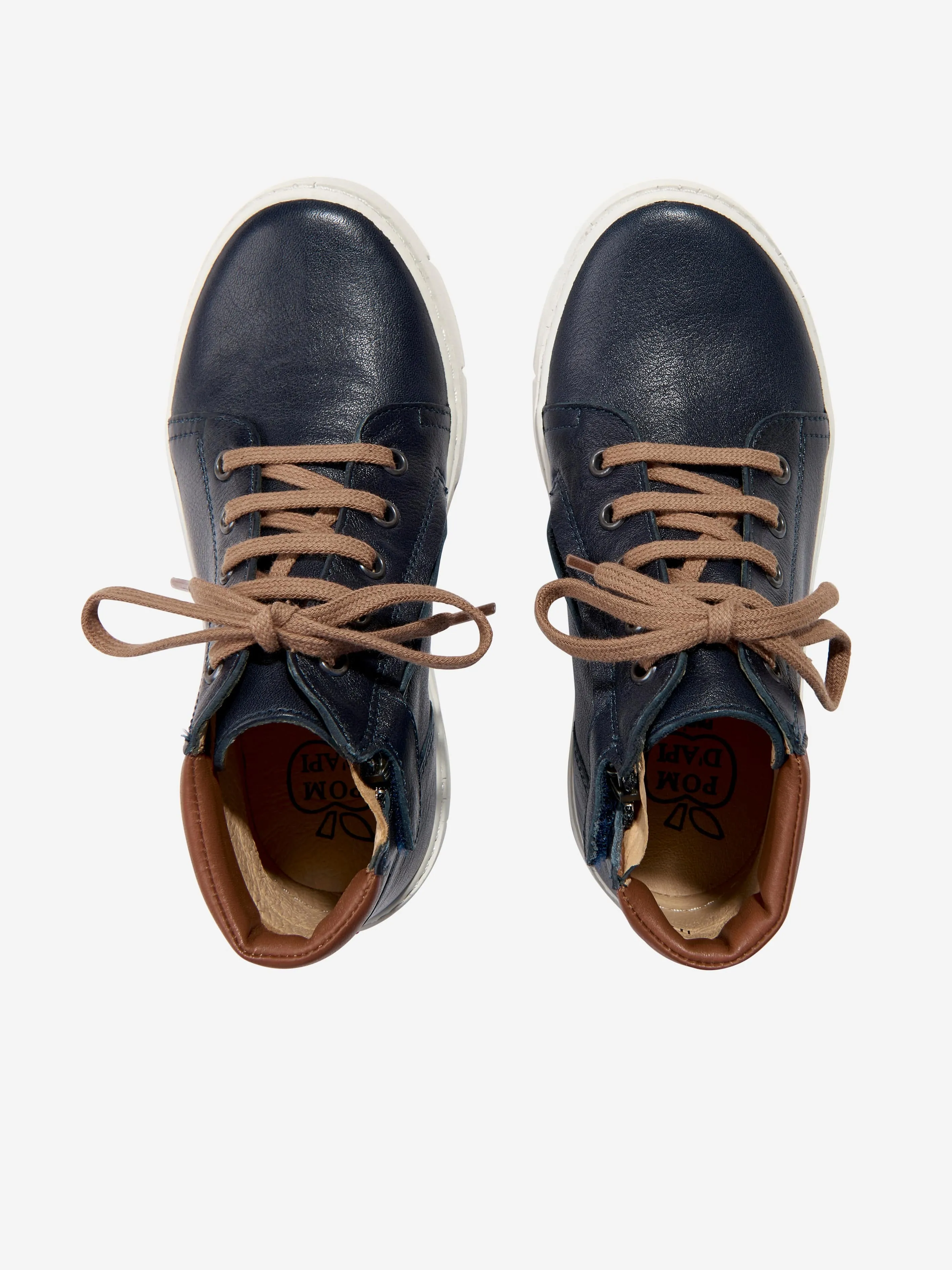 Pom D'Api Jungen Leder High-Top Turnschuhe in Marineblau