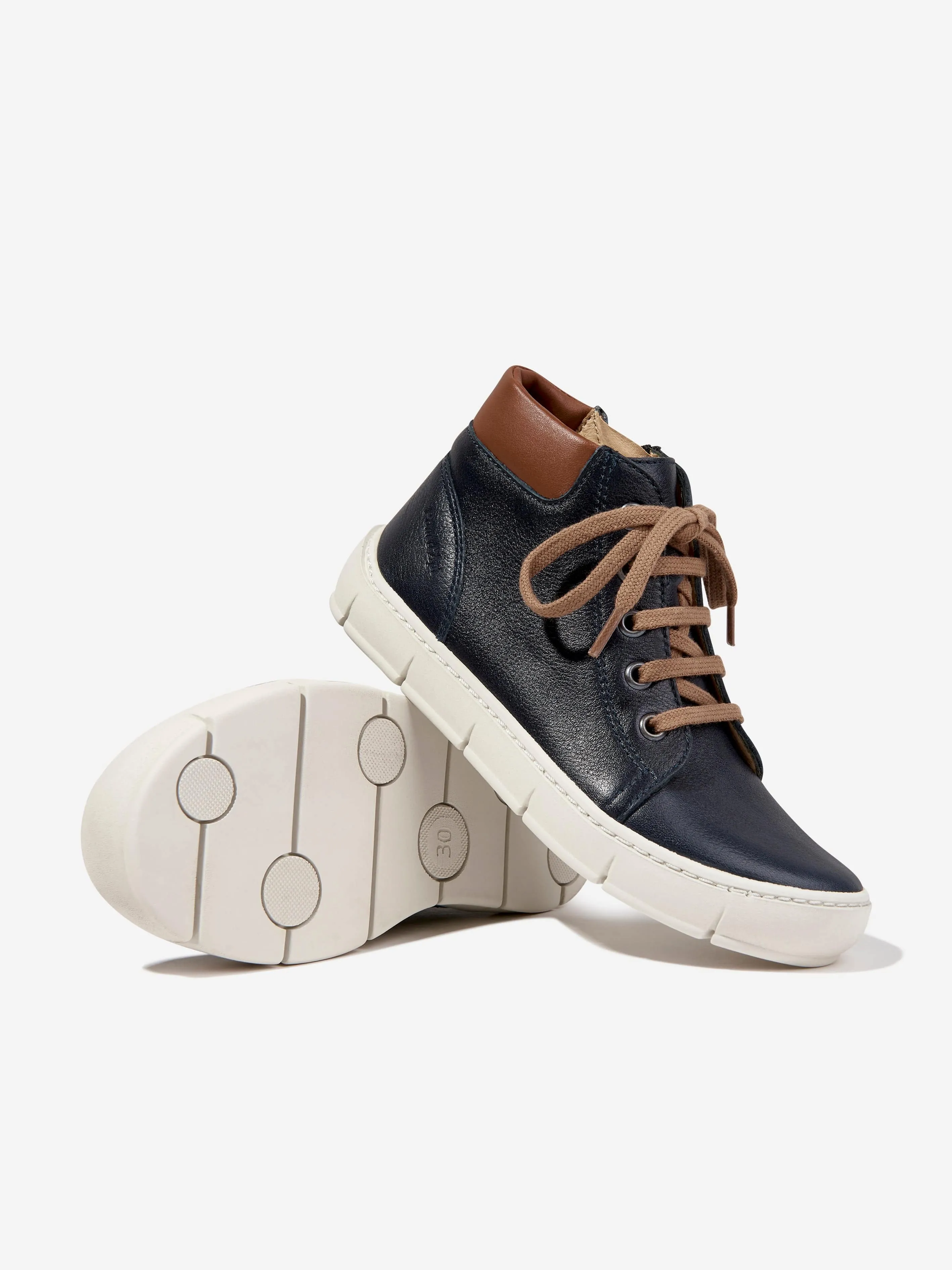 Pom D'Api Jungen Leder High-Top Turnschuhe in Marineblau