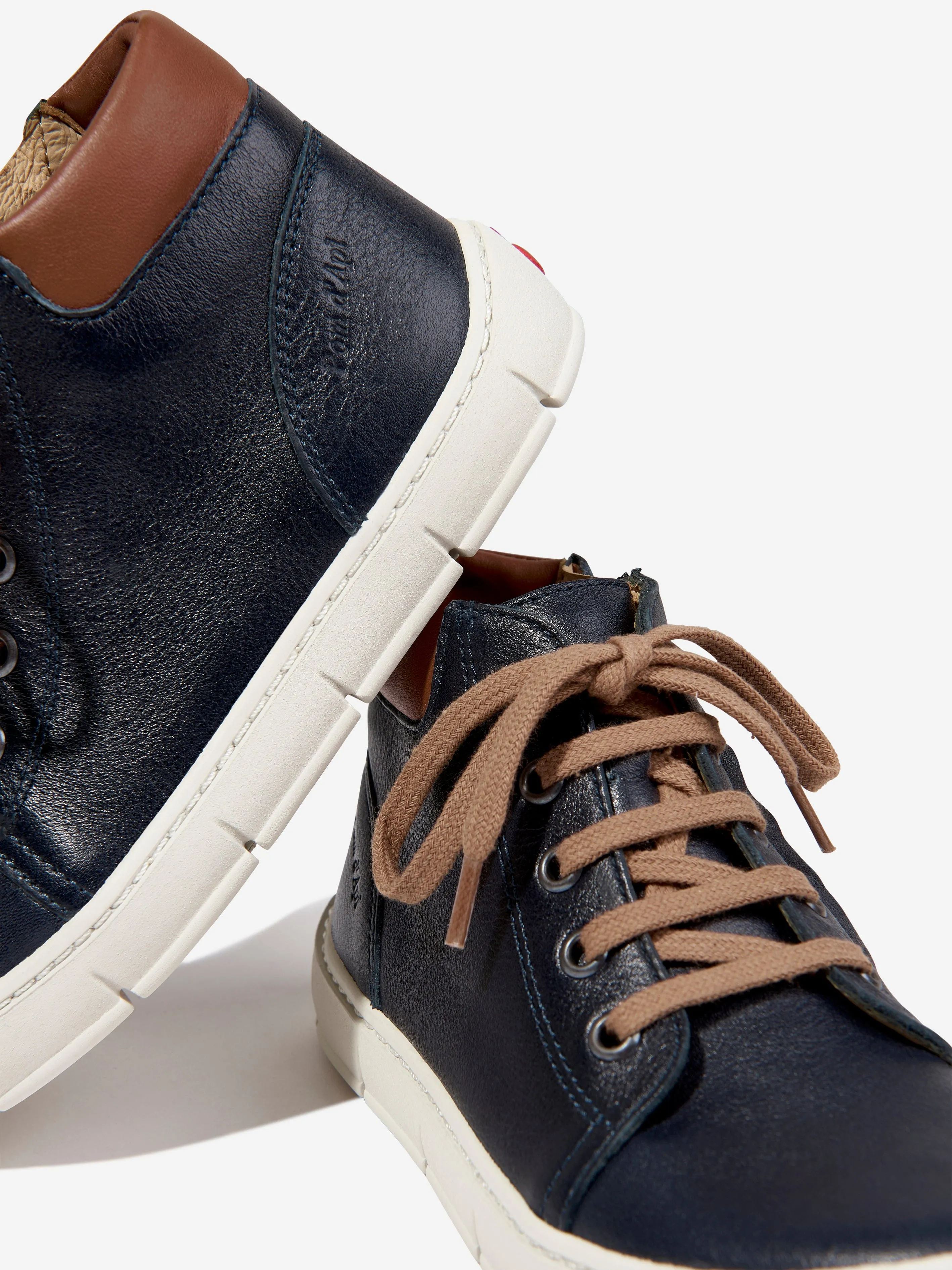 Pom D'Api Jungen Leder High-Top Turnschuhe in Marineblau