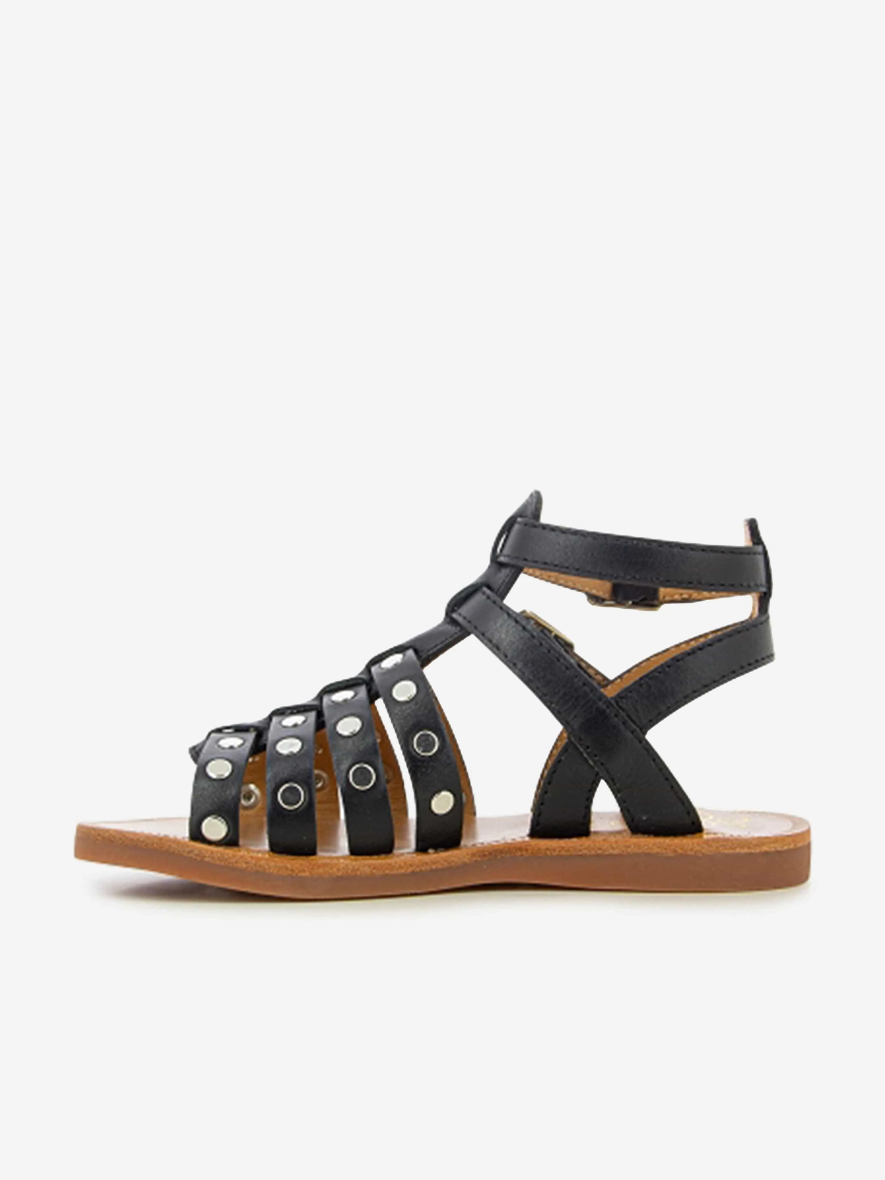 Pom D'Api Mädchen Leder Plagette Nieten Sandalen in Schwarz