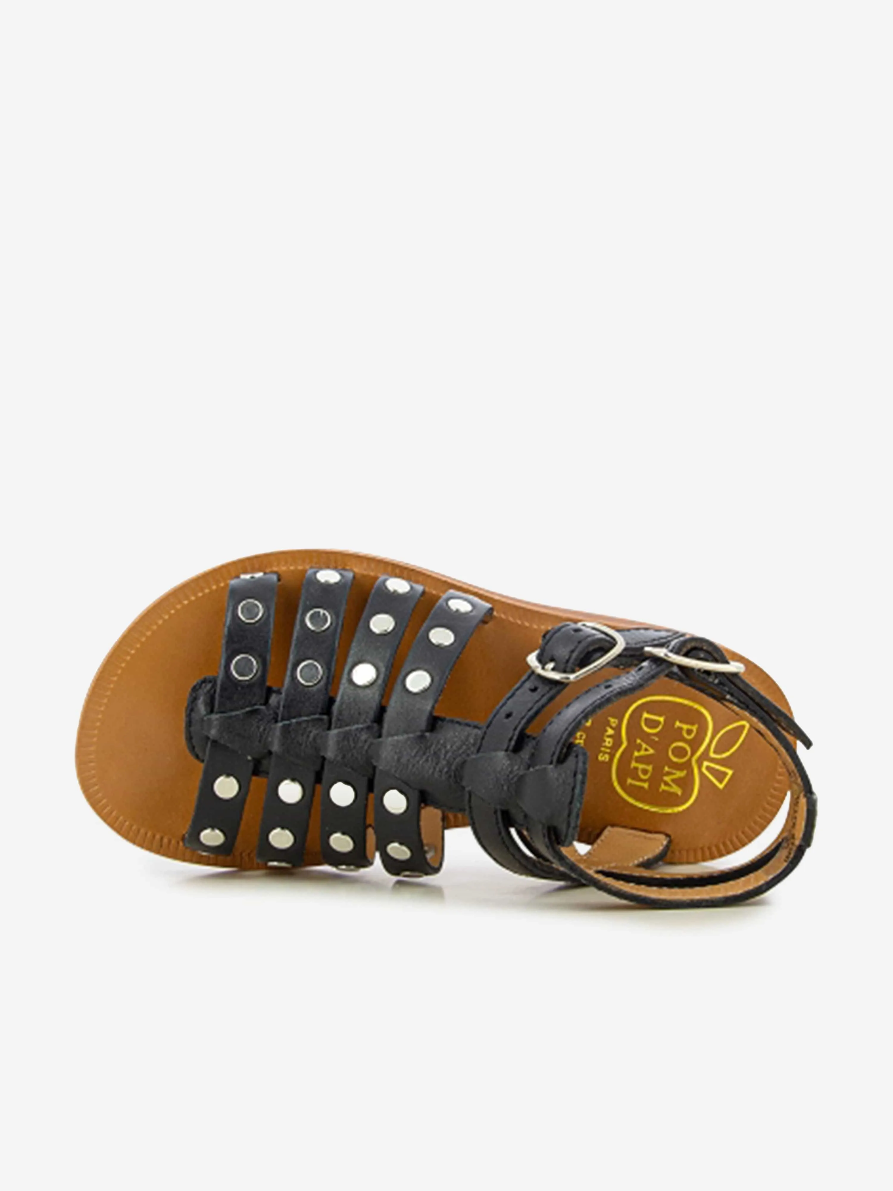 Pom D'Api Mädchen Leder Plagette Nieten Sandalen in Schwarz