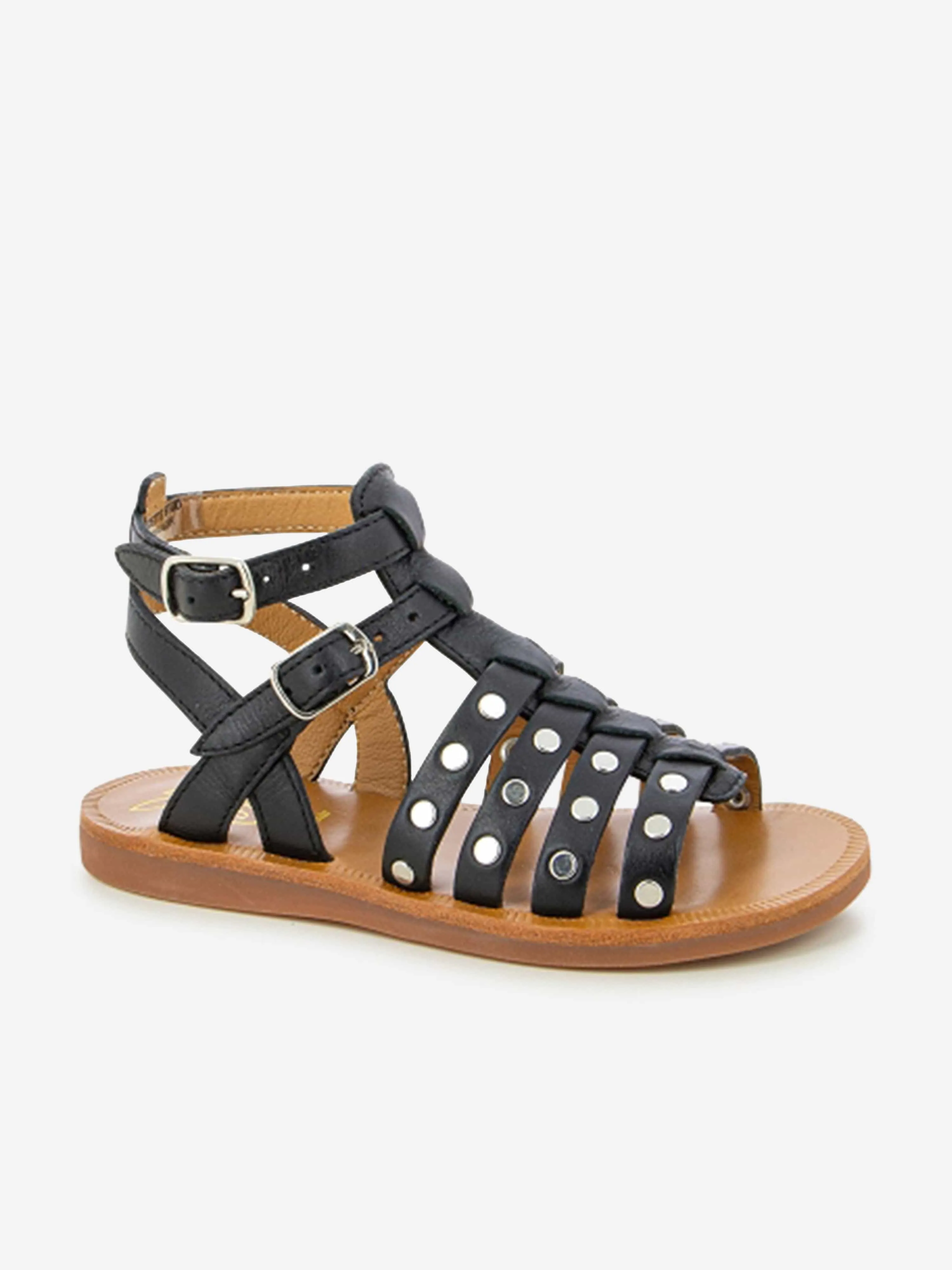 Pom D'Api Mädchen Leder Plagette Nieten Sandalen in Schwarz