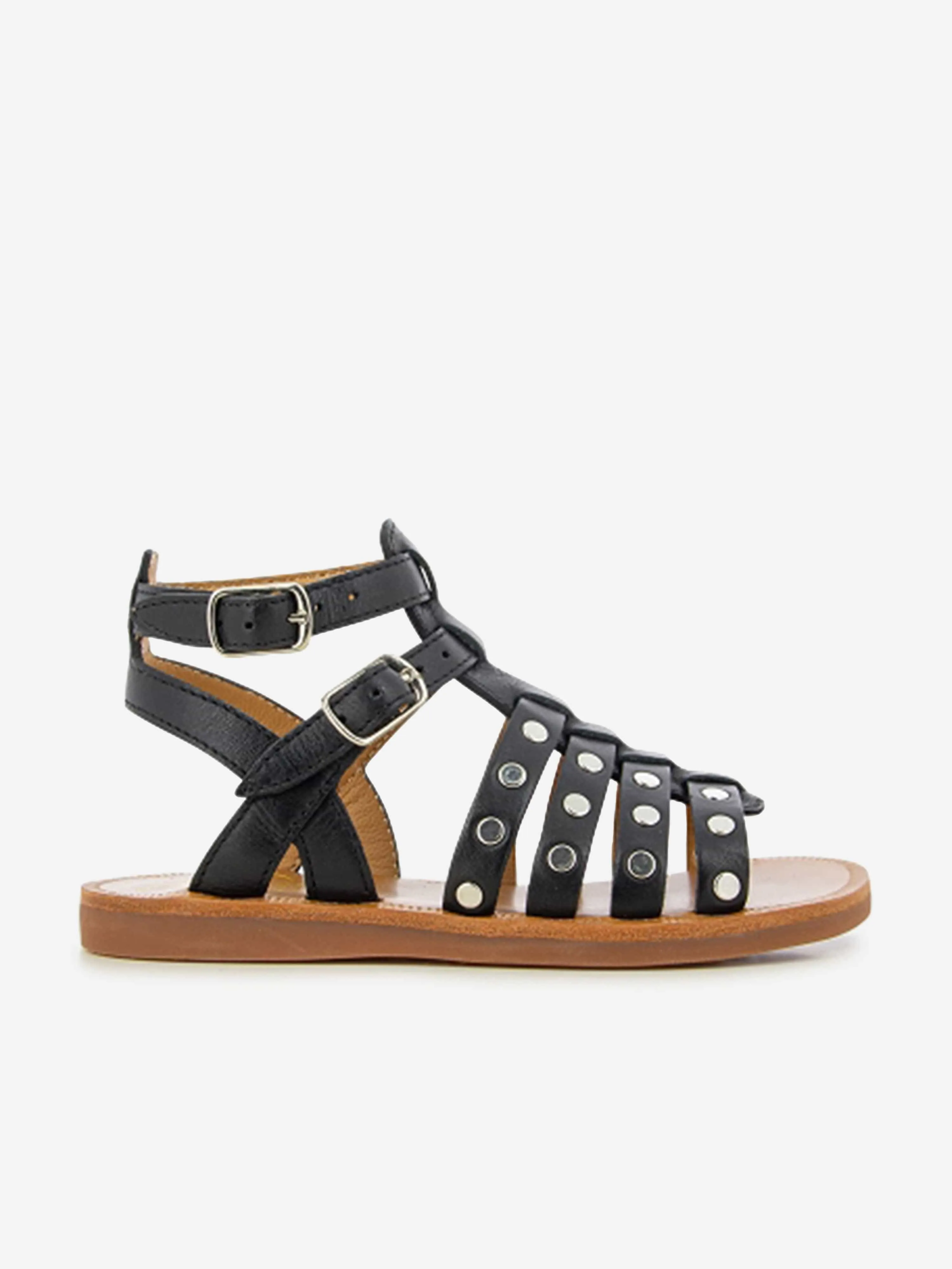 Pom D'Api Mädchen Leder Plagette Nieten Sandalen in Schwarz