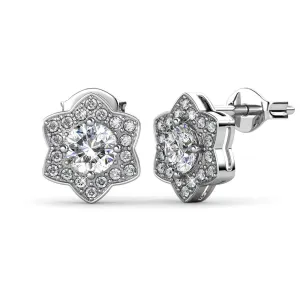 Poppy 18k Weißgold plattierte Steckerohrringe mit simulierten Diamantkristallen