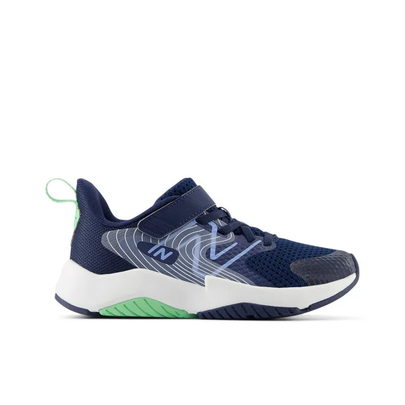 Rave Run v2 Bungee-Schnürsenkel mit Oberseitenriemen - NB Navy mit Electric Sky und Sweetgrass - Kleinkinder