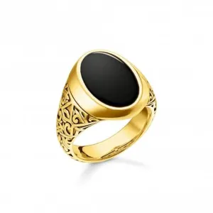 Rebel At Heart Gold Plated Schwarz Ring TR2242-177-11 Thomas Sabo Ringe