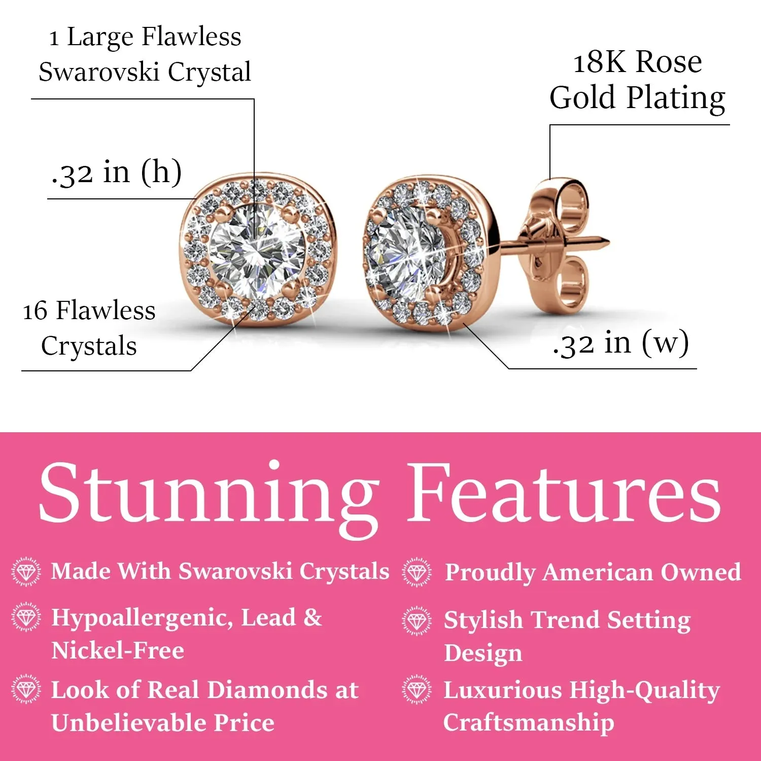 Ruth 18k Weißgold Halo Stecker Ohrringe mit Swarovski Kristallen