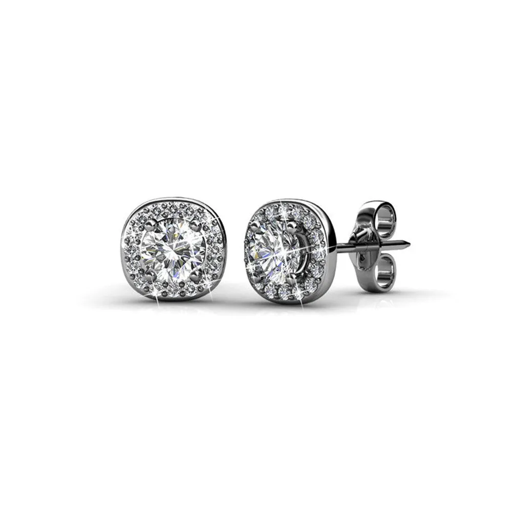 Ruth 18k Weißgold Halo Stecker Ohrringe mit Swarovski Kristallen