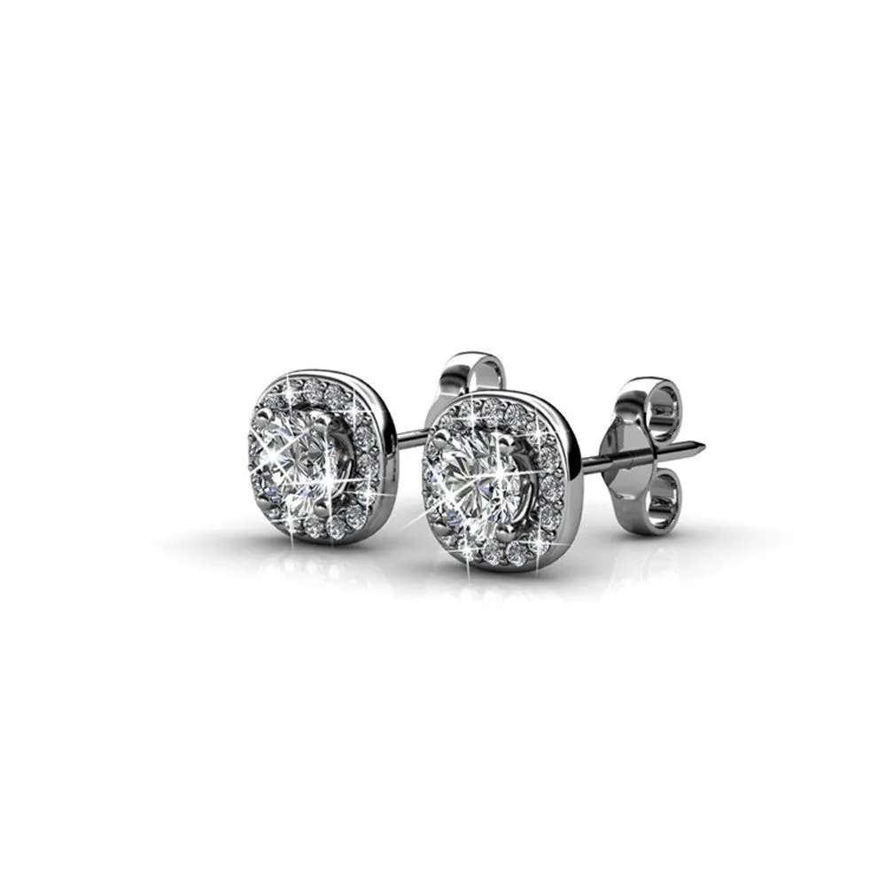 Ruth 18k Weißgold Halo Stecker Ohrringe mit Swarovski Kristallen