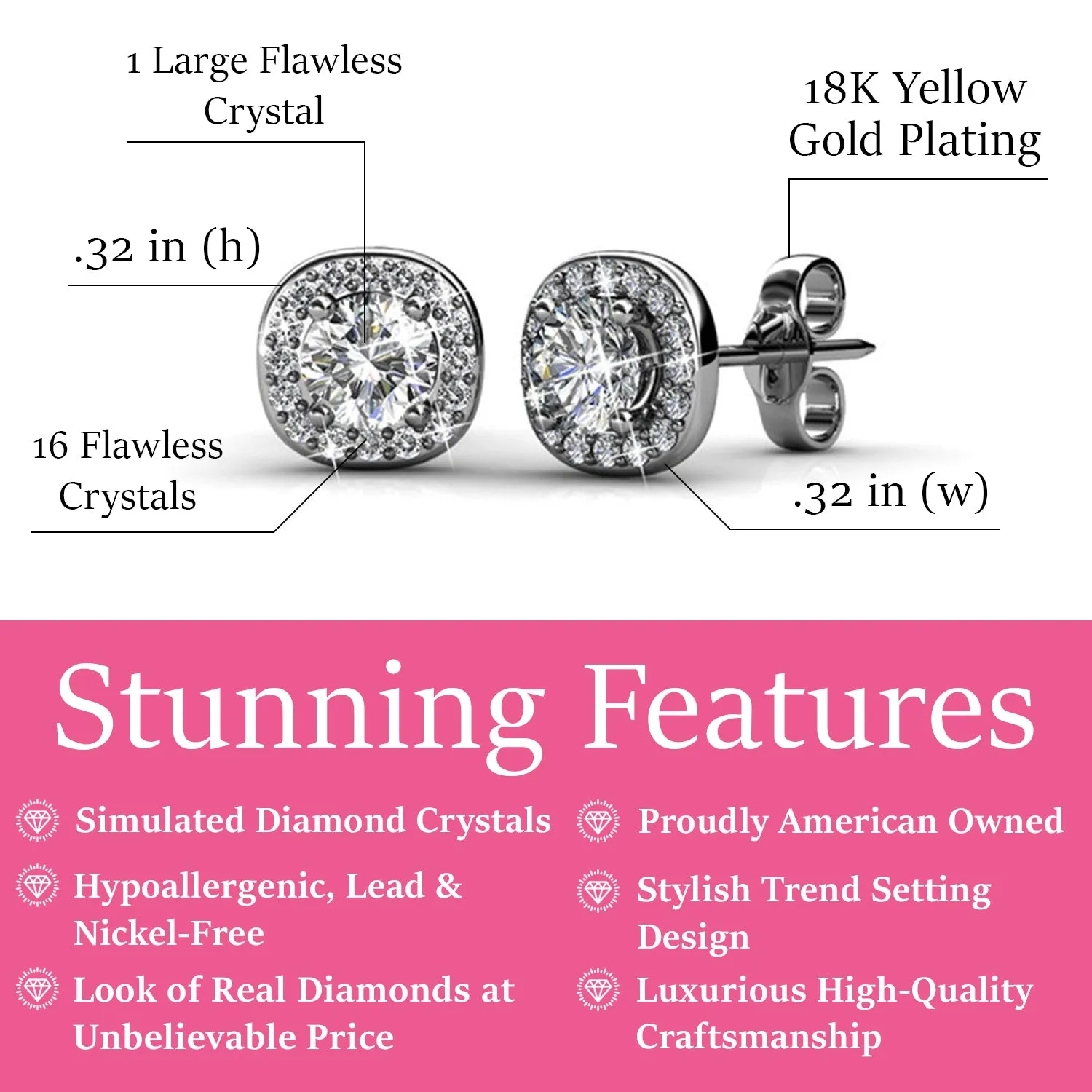 Ruth 18k Weißgold Halo Stecker Ohrringe mit Swarovski Kristallen