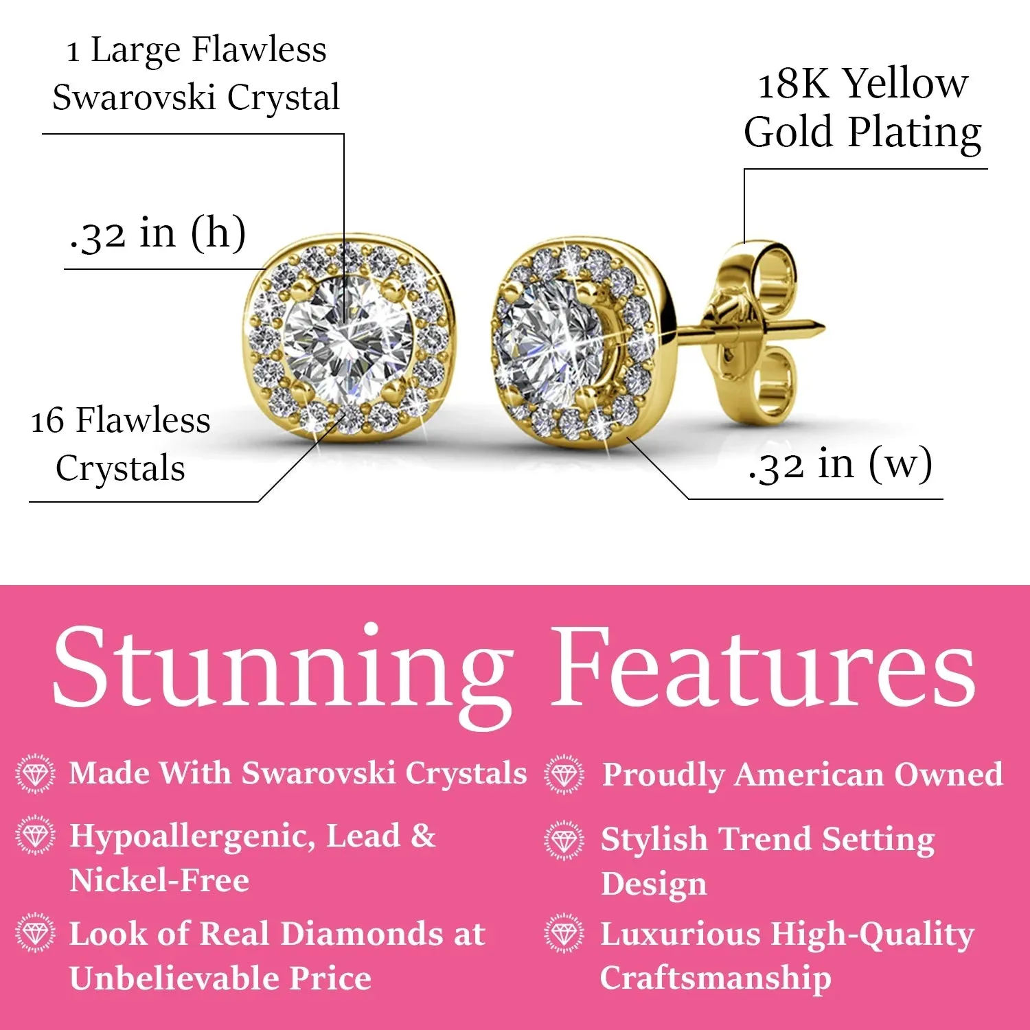 Ruth 18k Weißgold Halo Stecker Ohrringe mit Swarovski Kristallen