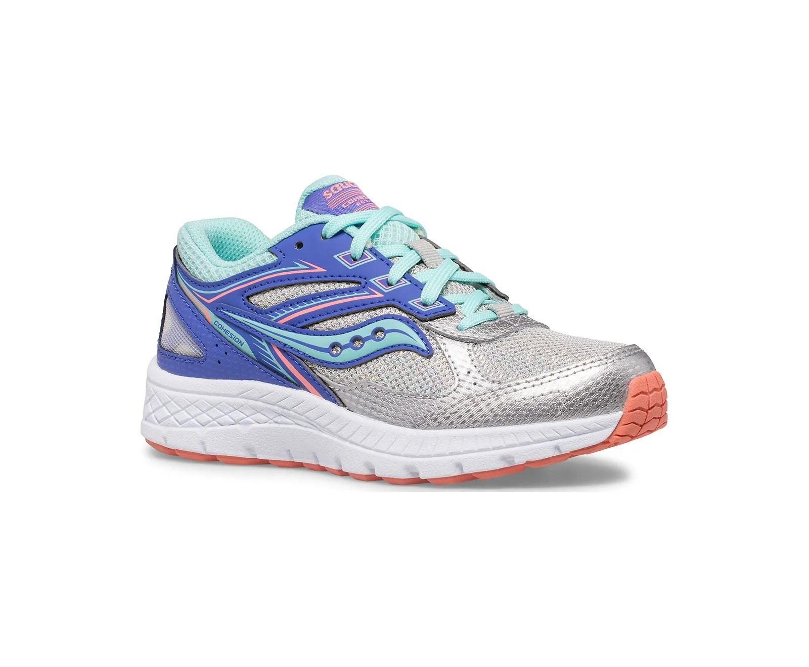 Saucony Schuhe Cohesion 14 Schnürsneaker Silber/Periwinkle/Türkis (13c-5y)