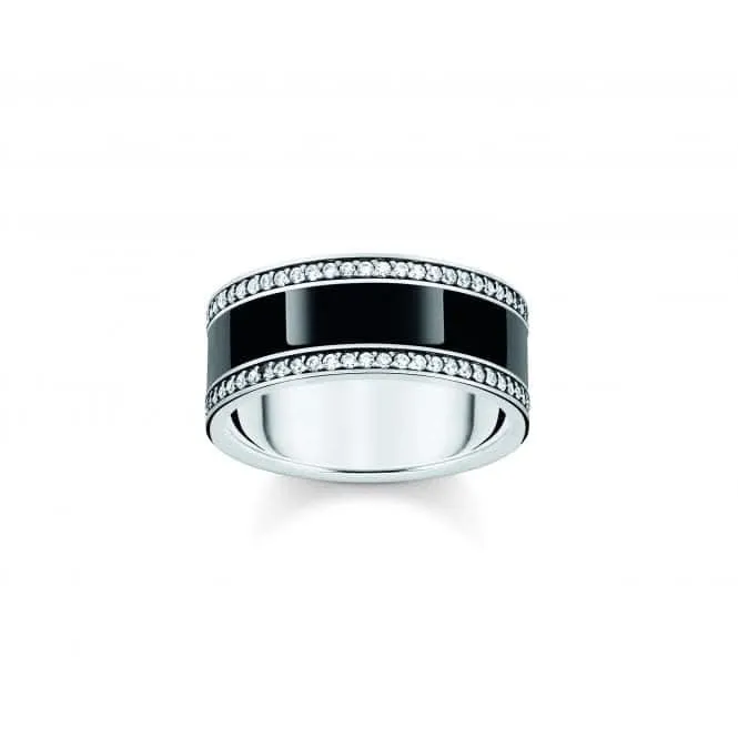 Sterling Silber Schwarz Emaille Und Zirkonia Band Ring TR2446-691-11 Thomas Sabo Ringe