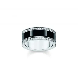Sterling Silber Schwarz Emaille Und Zirkonia Band Ring TR2446-691-11 Thomas Sabo Ringe