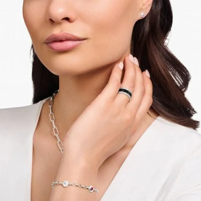 Sterling Silber Schwarz Emaille Und Zirkonia Band Ring TR2446-691-11 Thomas Sabo Ringe