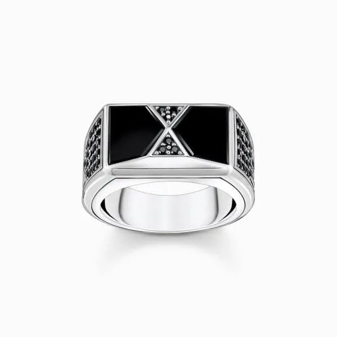Sterling Silber Schwarzer Onyx mit schwarzen Steinen Ring TR2430-508-11 Thomas Sabo Ringe