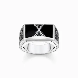 Sterling Silber Schwarzer Onyx mit schwarzen Steinen Ring TR2430-508-11 Thomas Sabo Ringe