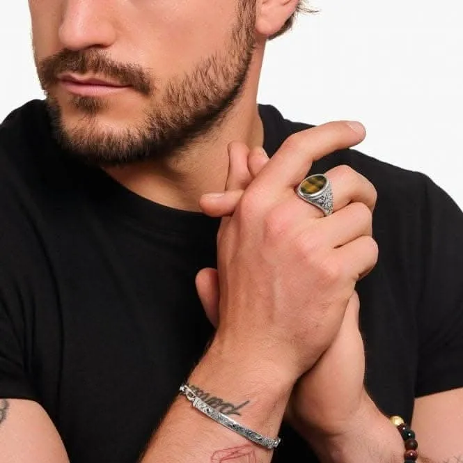 Sterling Silber Gold Blau Tigerauge Zirkonia Geschwärzter Siegelring TR2454-950-1 Thomas Sabo Ringe