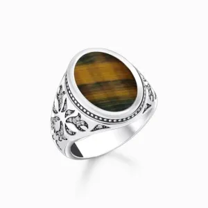 Sterling Silber Gold Blau Tigerauge Zirkonia Geschwärzter Siegelring TR2454-950-1 Thomas Sabo Ringe