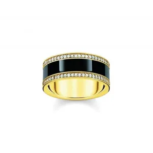 Sterling Silber vergoldet schwarzes Emaille und Zirkonia Band Ring TR2446-565-11 Thomas Sabo Ringe