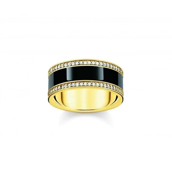 Sterling Silber vergoldet schwarzes Emaille und Zirkonia Band Ring TR2446-565-11 Thomas Sabo Ringe