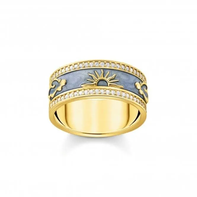 Sterling Silber vergoldet blau emailliert blaue kosmische Symbole Band Ring TR2450-565-1 Thomas Sabo Ringe