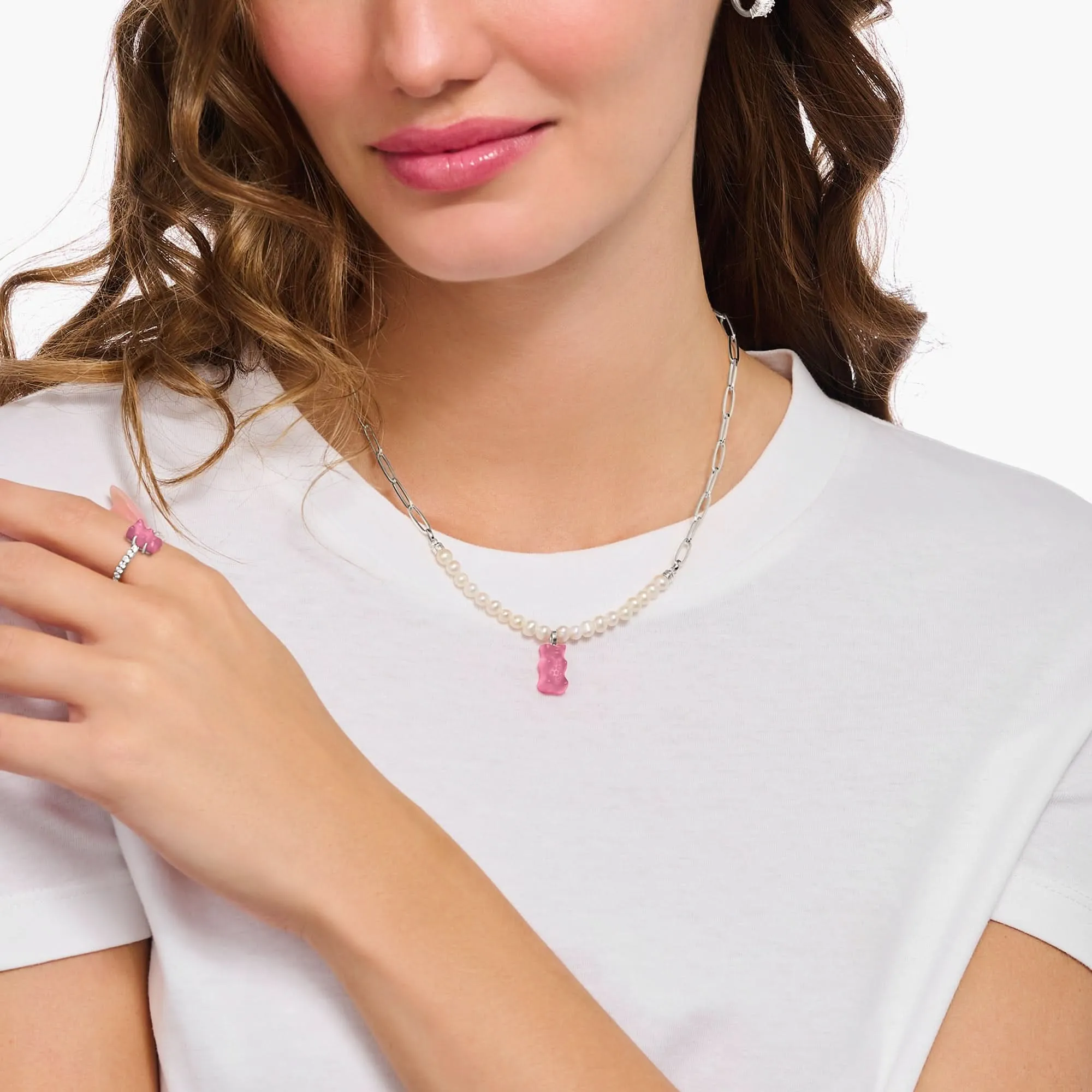 Sterling Silber HARIBO Süßwasserperlen Pink Goldbären Halskette KE2207-082-9 Thomas Sabo Halsketten