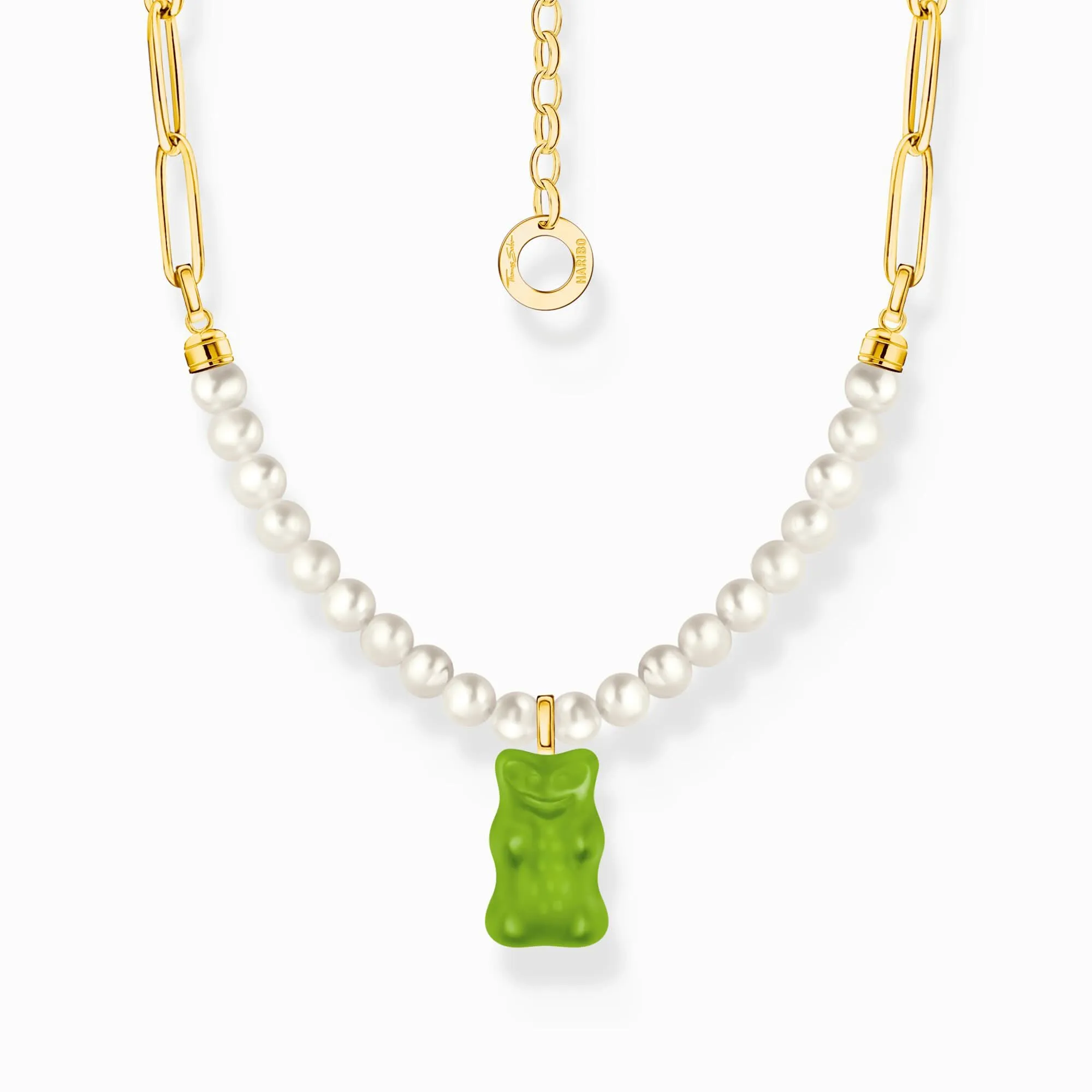Sterling Silber HARIBO vergoldete Süßwasserperlen Grün Goldbären Halskette KE2207-430-6-L45V Thomas Sabo Halsketten