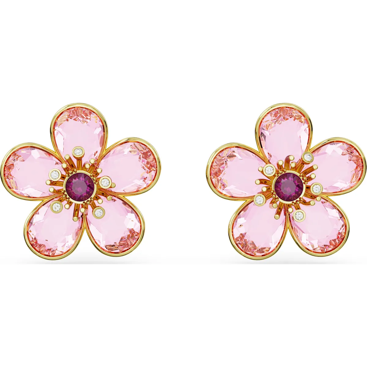 Swarovski Schmuck Swarovski Florere Stecker mit pinken Kristallblüten in Goldoptik