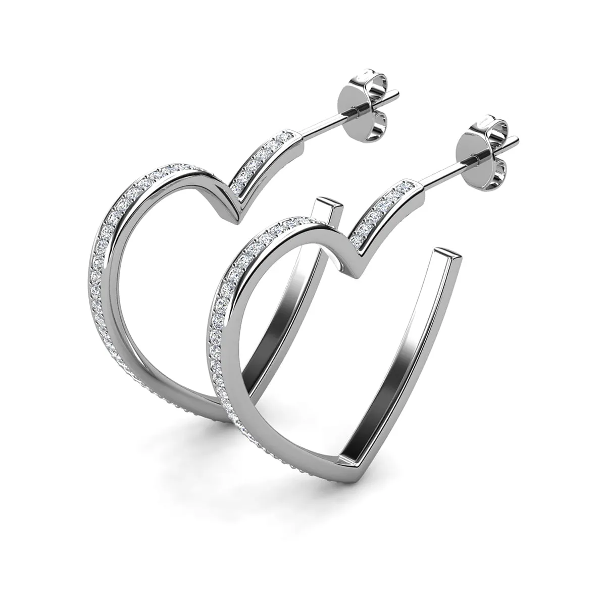Sylvia 18k Weißgold plattierte 25mm Herz-Ohrringe mit Swarovski-Kristallen