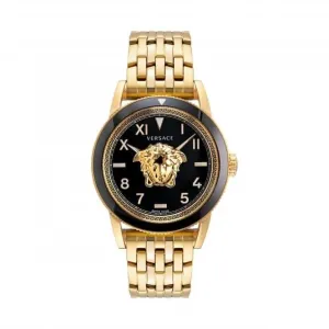 Versace Herren V-Palazzo Armbanduhr in Goldton mit schwarzem Zifferblatt VE2V00322