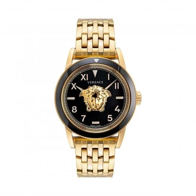 Versace Herren V-Palazzo Armbanduhr in Goldton mit schwarzem Zifferblatt VE2V00322