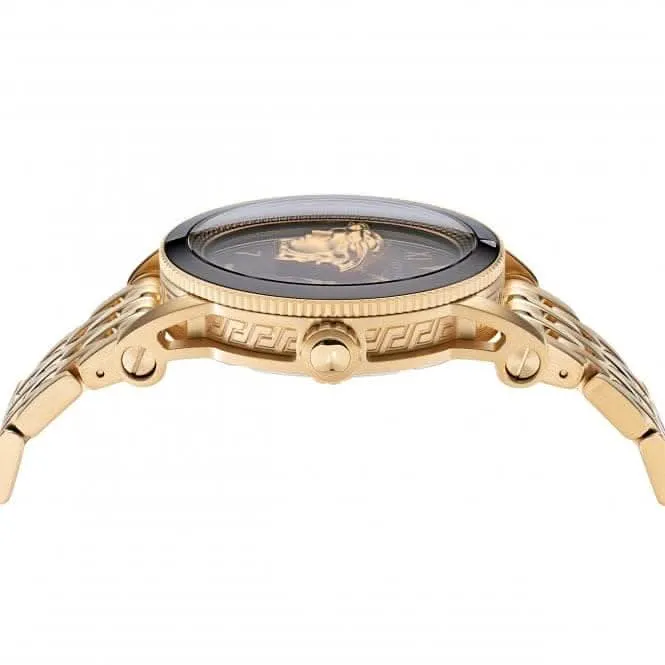 Versace Herren V-Palazzo Armbanduhr in Goldton mit schwarzem Zifferblatt VE2V00322