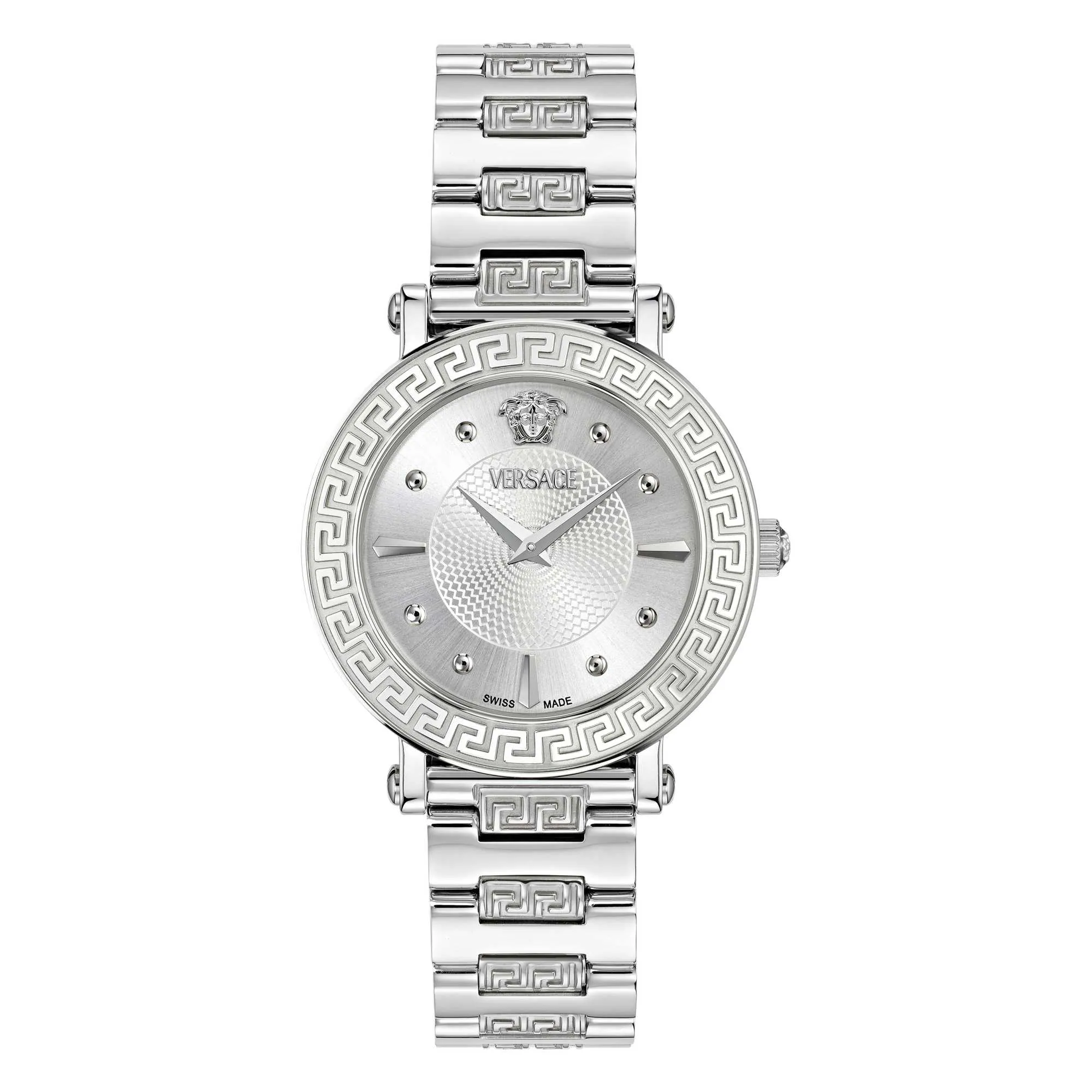 Versace Damen Greca Sphere Silber Weiß Sunray Uhr VE9C00324