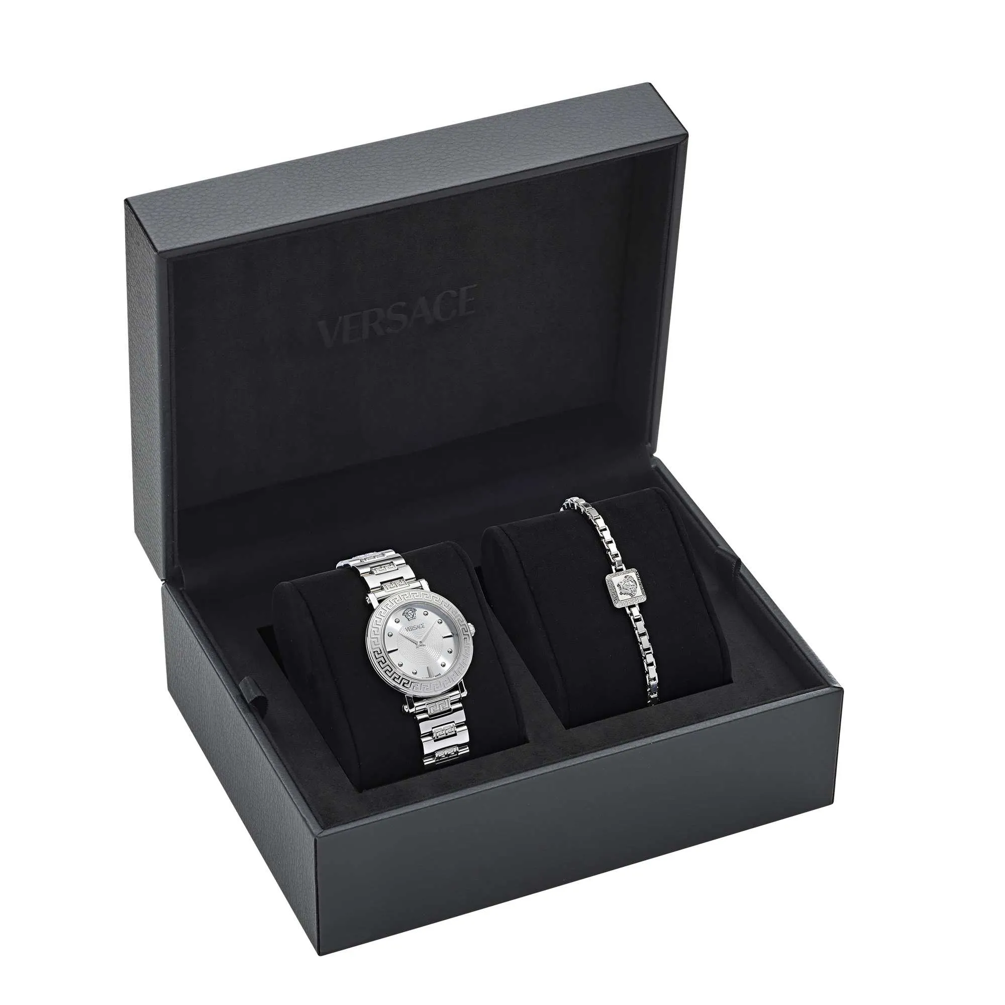 Versace Damen Greca Sphere Silber Weiß Sunray Uhr VE9C00324
