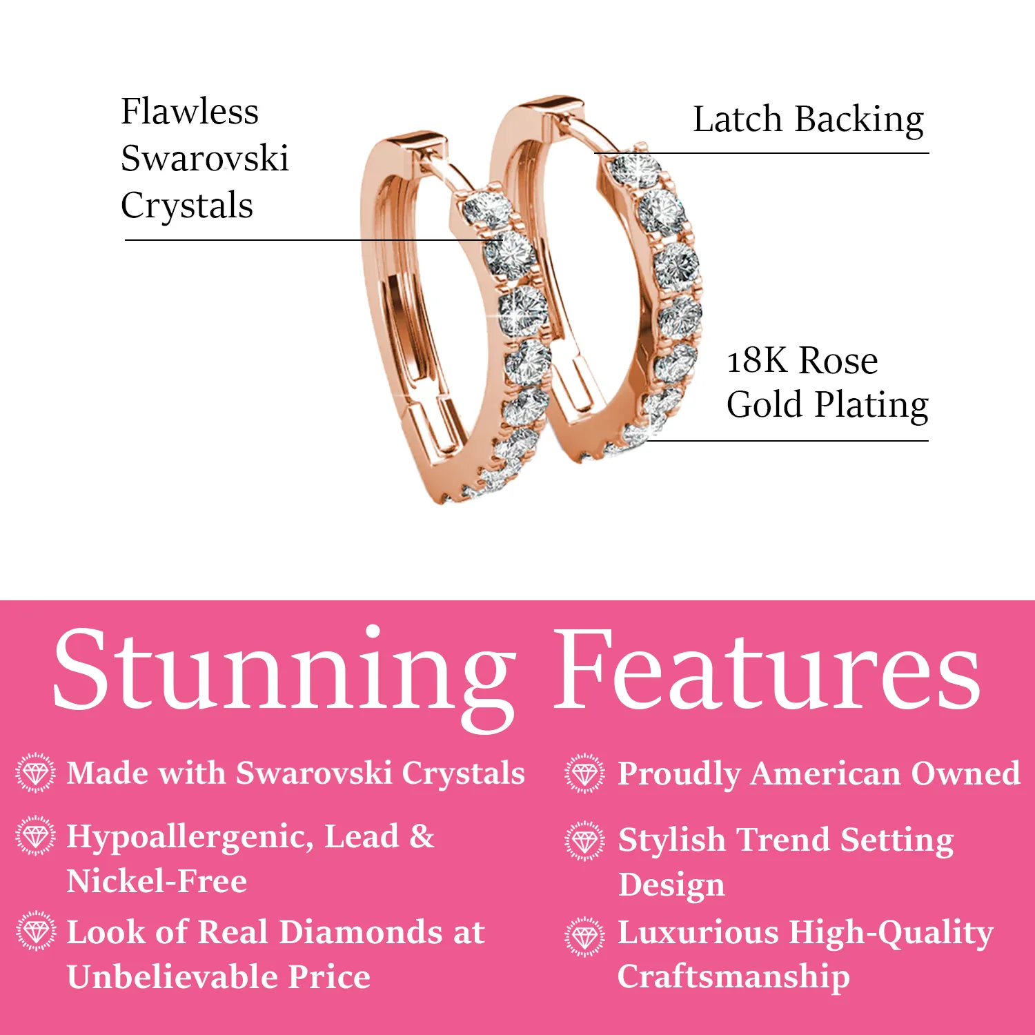 Waverly 18k Weißgold beschichtete 16mm Creolen mit Swarovski Kristallen