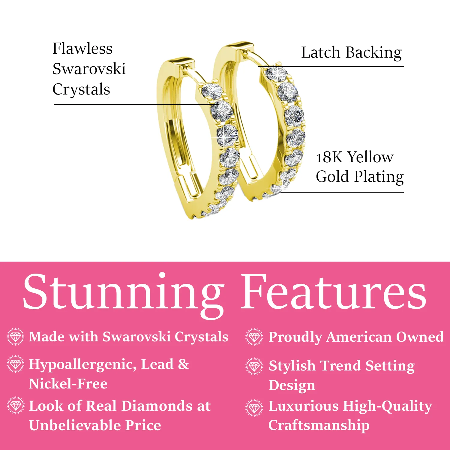 Waverly 18k Weißgold beschichtete 16mm Creolen mit Swarovski Kristallen