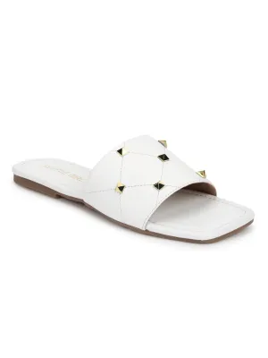 Weiße PU-Sandalen mit Nieten