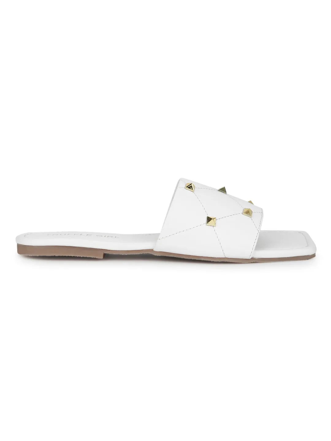 Weiße PU-Sandalen mit Nieten