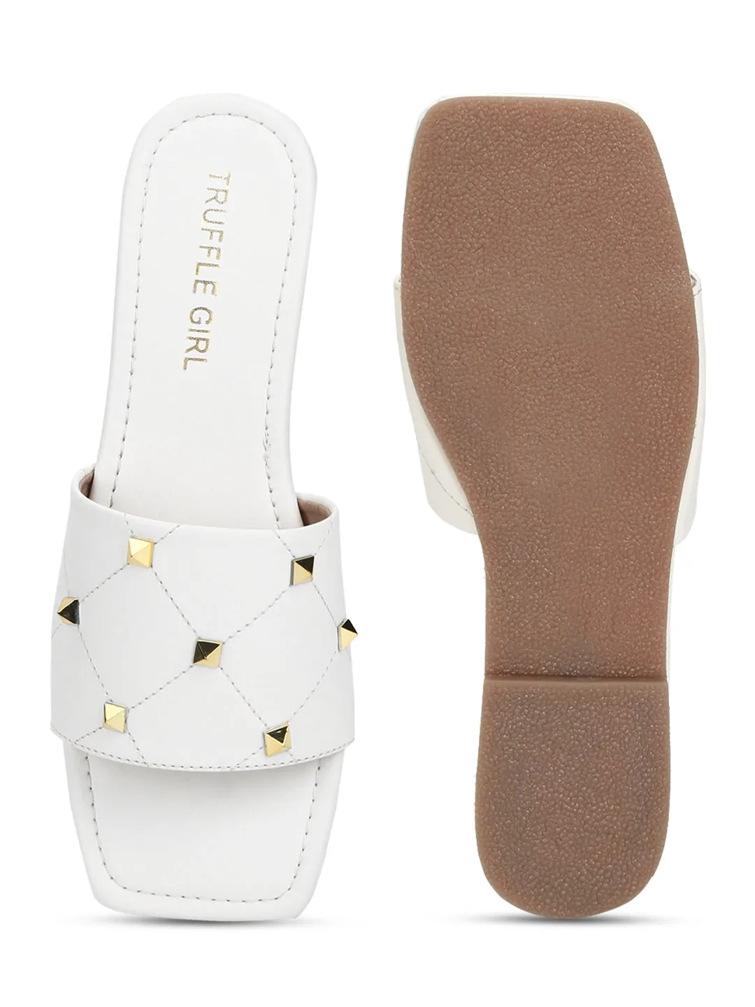 Weiße PU-Sandalen mit Nieten