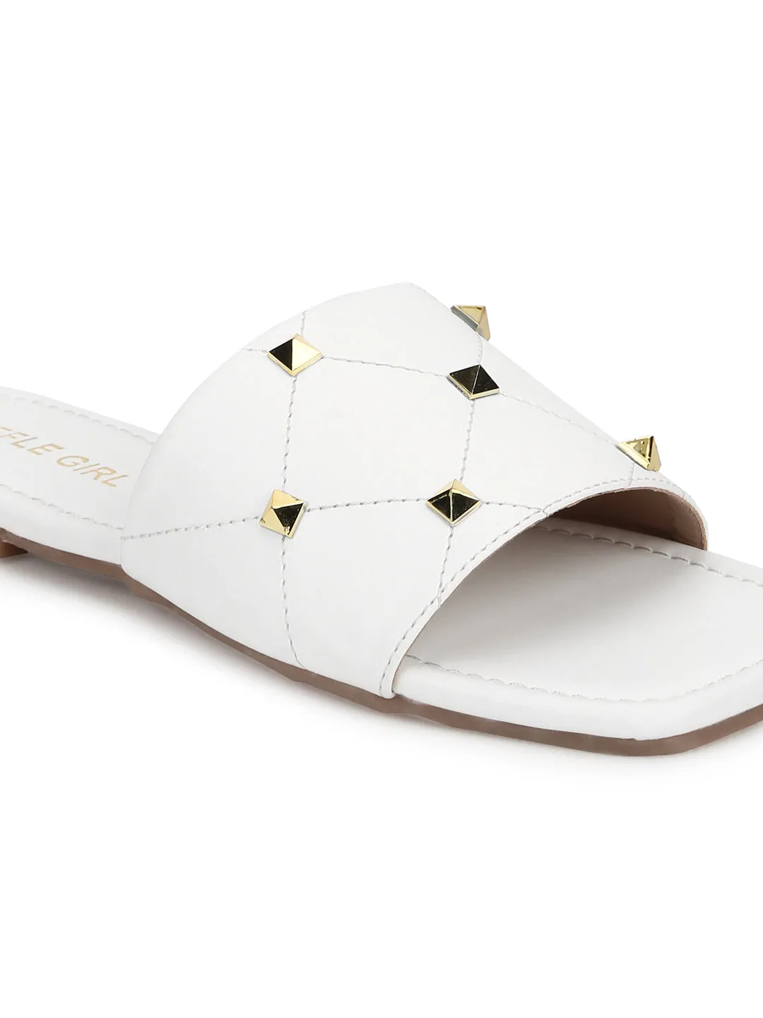 Weiße PU-Sandalen mit Nieten